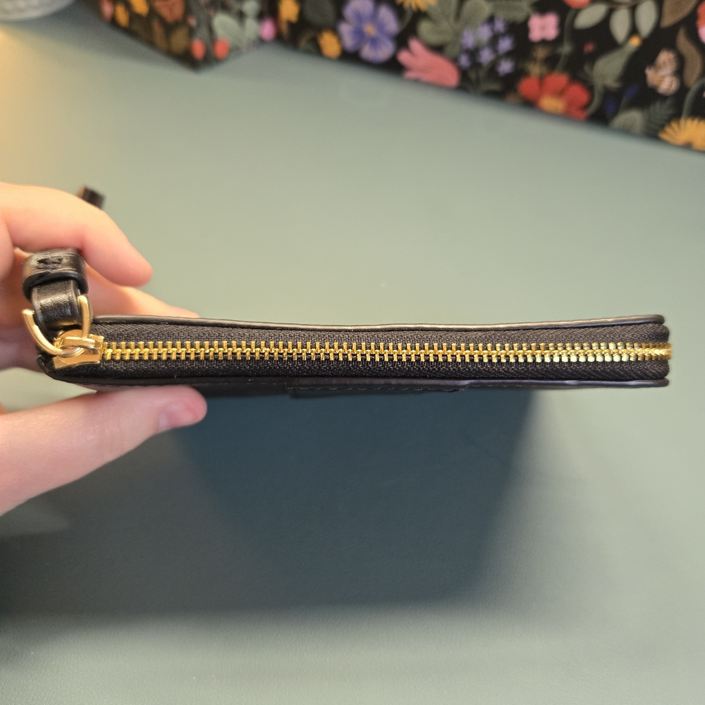 COACH Corner Zip Wristlet Signature C Canvas With Stripe Brown And Black - Picture 7 of 12